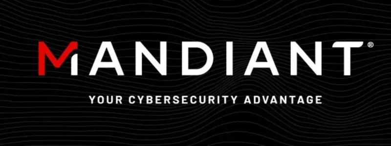 Logotipo da Mandiant com o slogan Your Cybersecurity Advantage sobre um fundo preto com linhas onduladas.